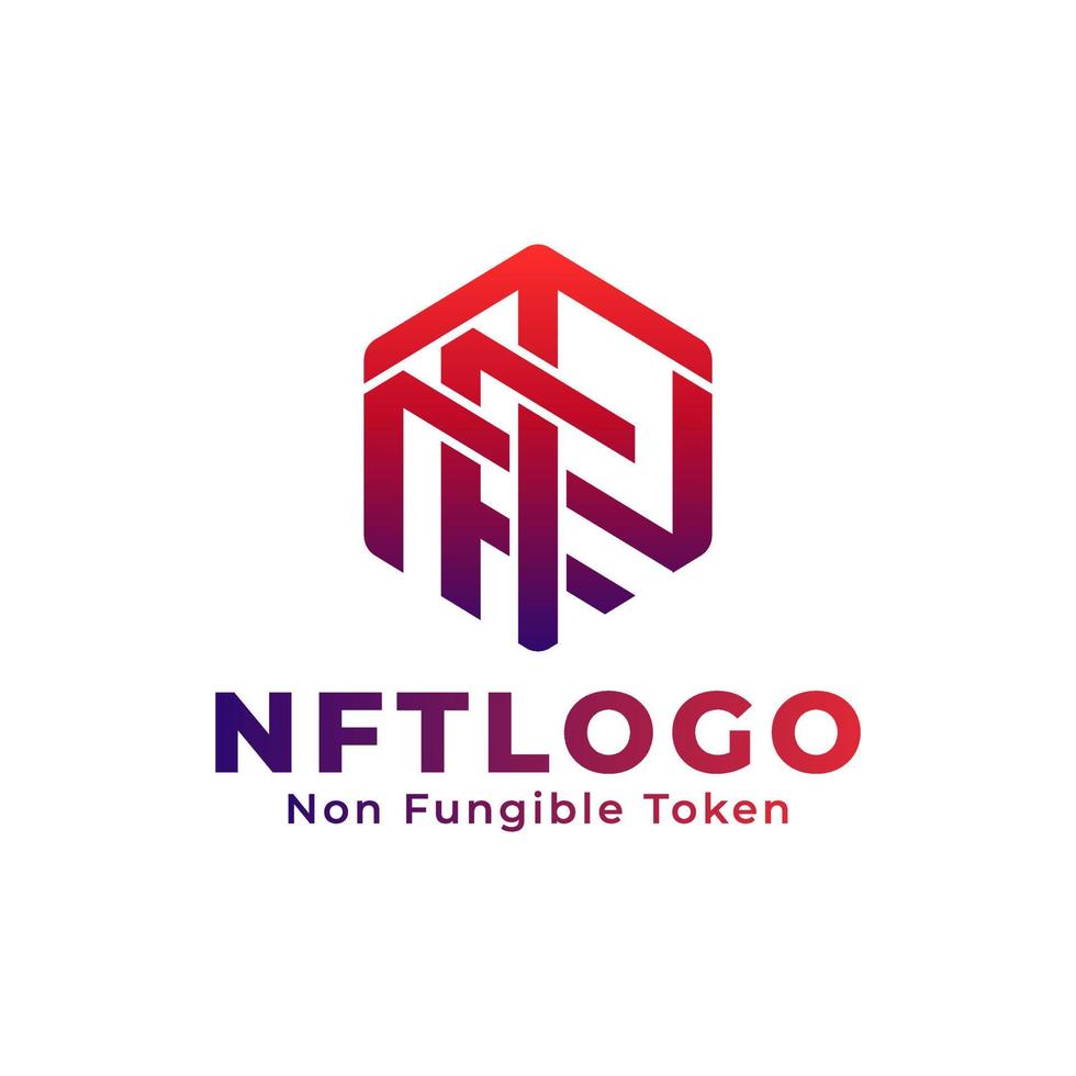 plantilla vectorial de diseño de logotipo de monograma nft, token no fungible, blockchain, criptografía, criptomoneda, bitcoin, activo de arte digital vector