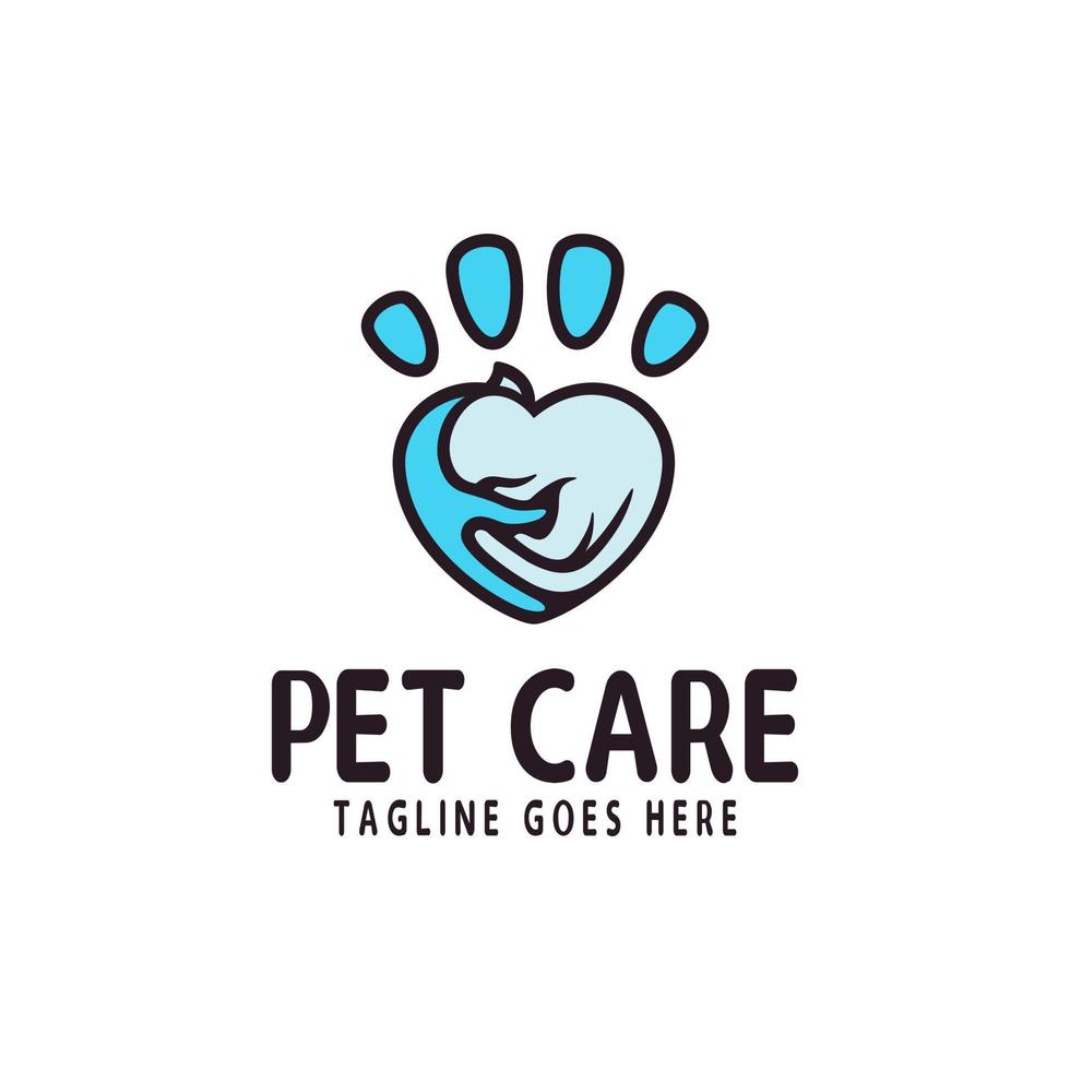 Pet Care Logo Design With Cat Vector Illustration