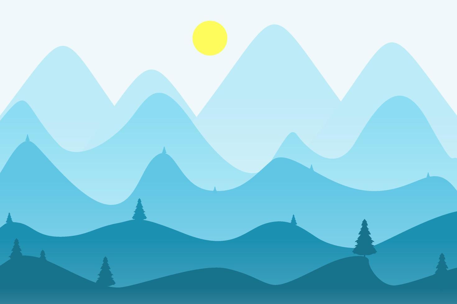 paisaje de montaña con siluetas de árboles forestales. perfecto para usar como fondo. silueta de color azul vector