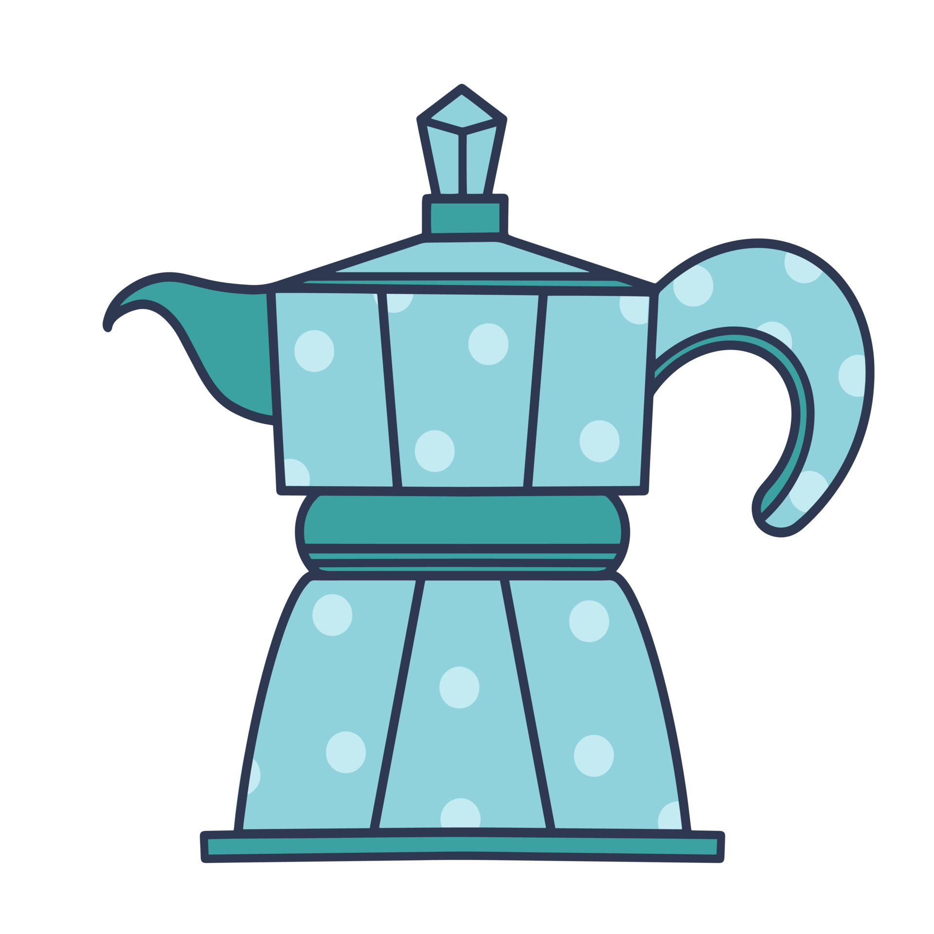 Geyser coffee maker polka dot vector icon. Hand drawn illustration isolated  on white background. Metal Italian moka pot for brewing drinks - espresso,  cappuccino. Flat cartoon clipart, color doodle. 5267026 Vector Art