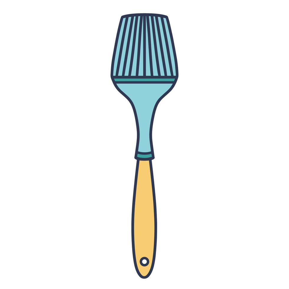 Silicone baking brush vector icon. Hand drawn color illustration isolated on white background. Kitchen tool for greasing pastries, desserts, meat, fish. Flat cartoon clipart for decoration, design