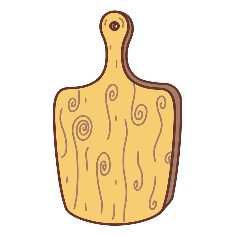 icono de vector de tabla de cortar de madera. ilustración dibujada a mano aislada sobre fondo blanco. tabla de cocina para cortar carne, pescado, verduras. clipart de dibujos animados de color, estilo plano. concepto de decoración