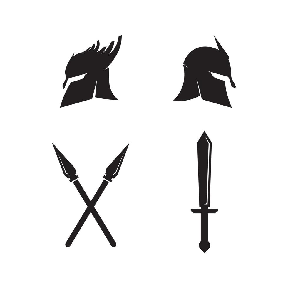 icono de conjunto de gladiador de plantilla de logotipo de casco espartano vector