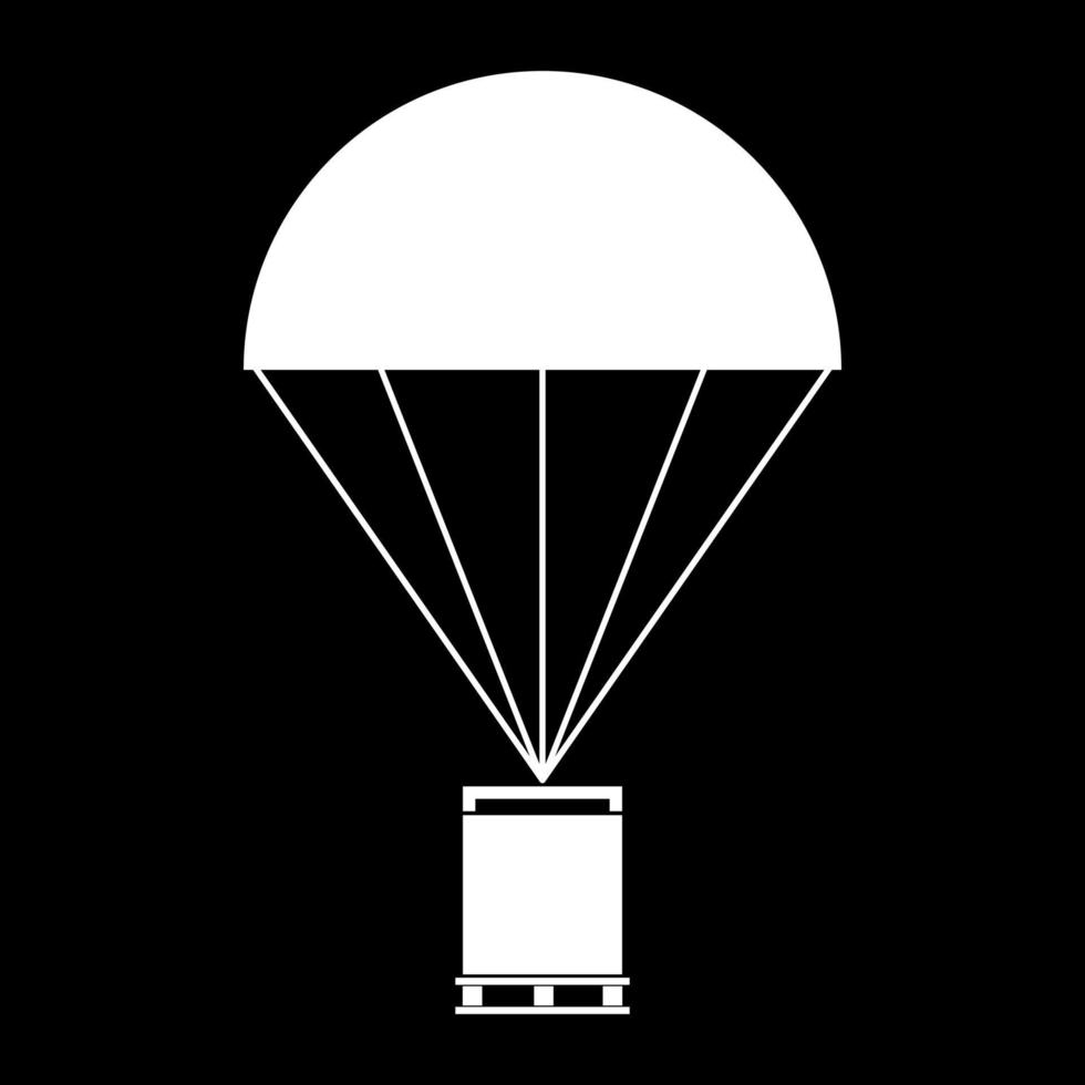 Parachute with cargo icon white color vector illustration image flat style