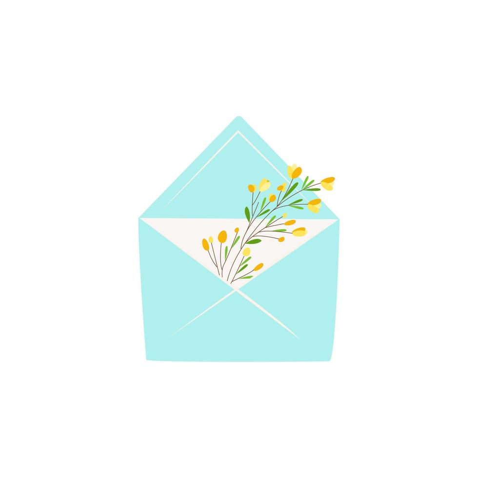 sobre abierto con una rama floreciente. diseño de mensajes en redes sociales, stickers, postales. arte minimalista de primavera para el 8 de marzo. ilustración vectorial vector