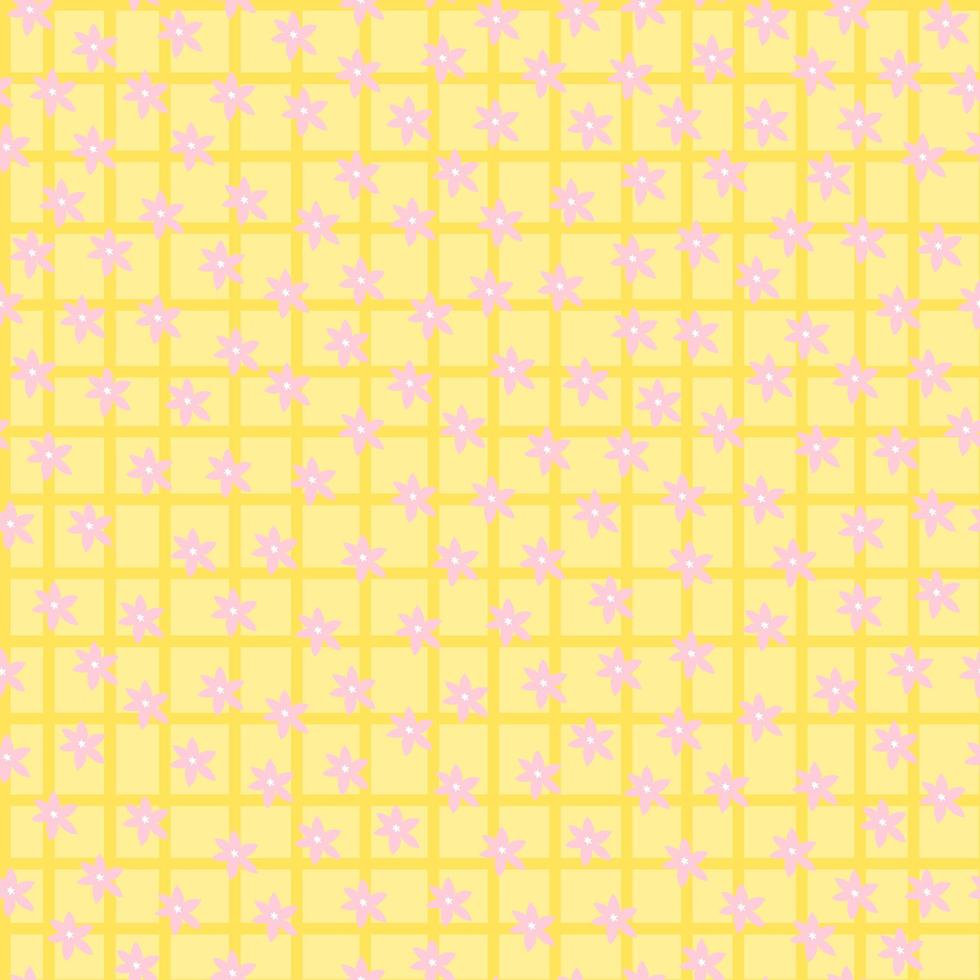 yellow seamless cute pattern with pale pink flowers. Design of covers, fabrics, wrappers. Vector illustration