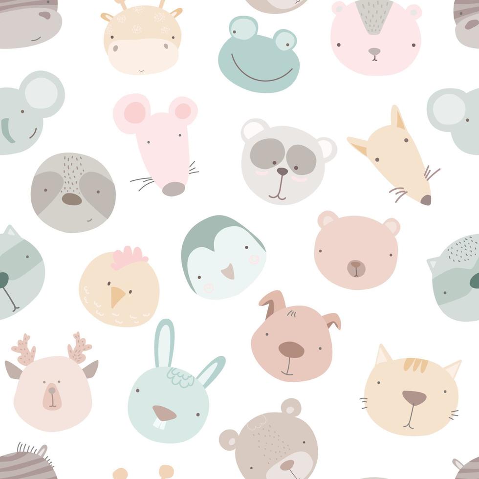 Baby seamless pattern with hand drawn animals. Seamless background with cute animals head.  childish style great for fabric and textile, wallpapers, backgrounds. vector