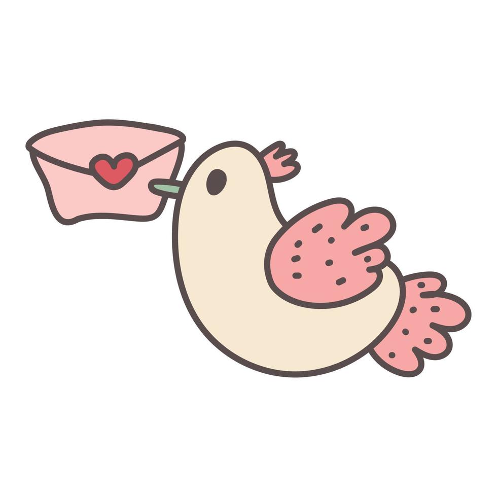 pájaro con un sobre romántico. celebración romántica del día de san valentín y envío de tarjetas de felicitación. vector