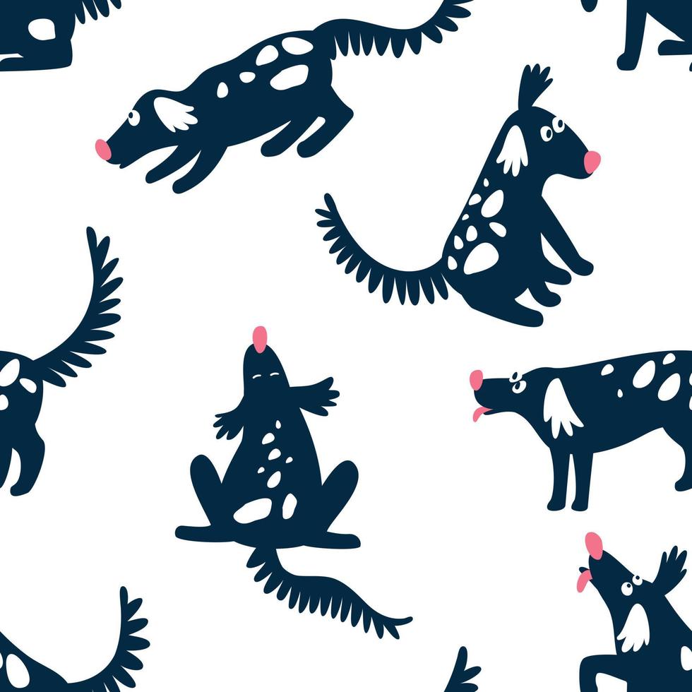 Seamless pattern with cute funny dogs on a white background vector