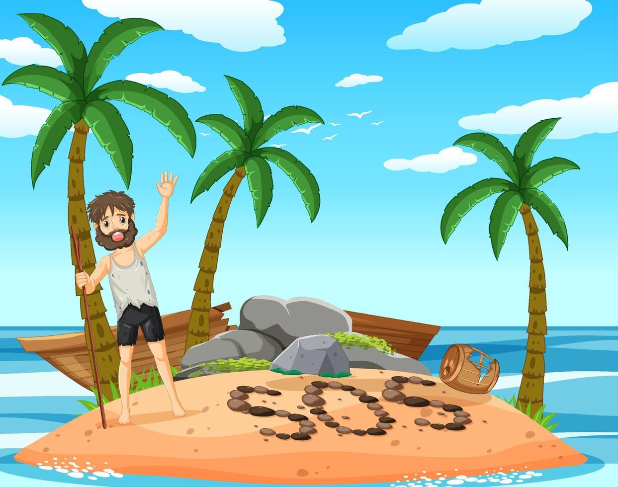 A man on deserted island isolated vector