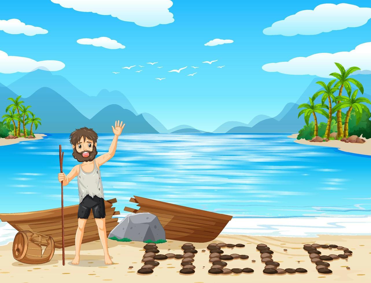 A man on deserted island isolated vector