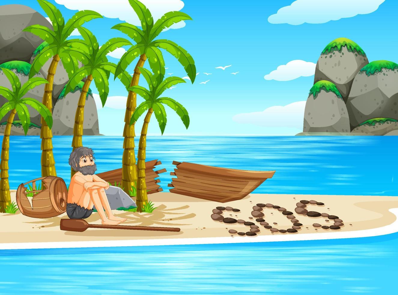 A man on deserted island isolated vector