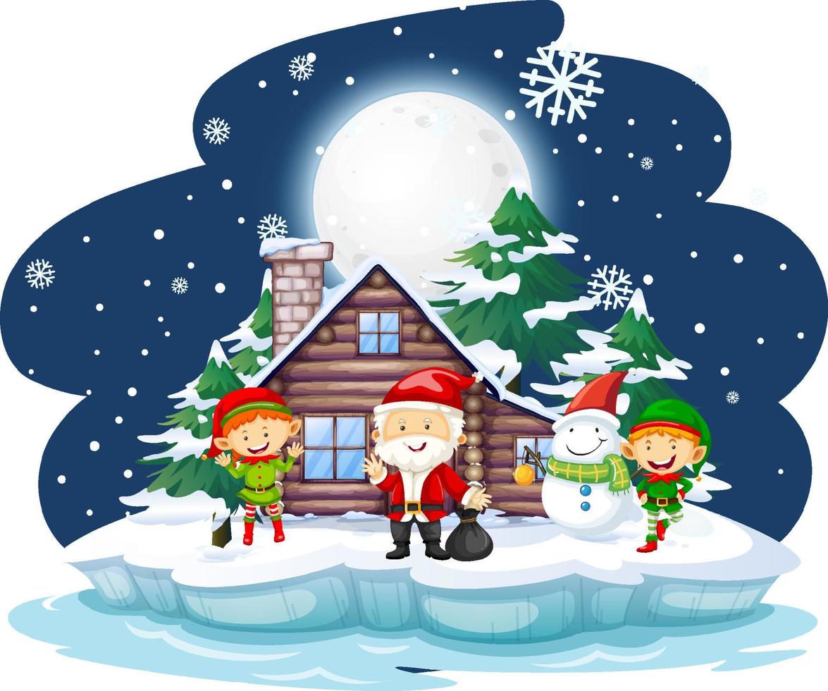 Snowy night with Santa Claus abd friends vector