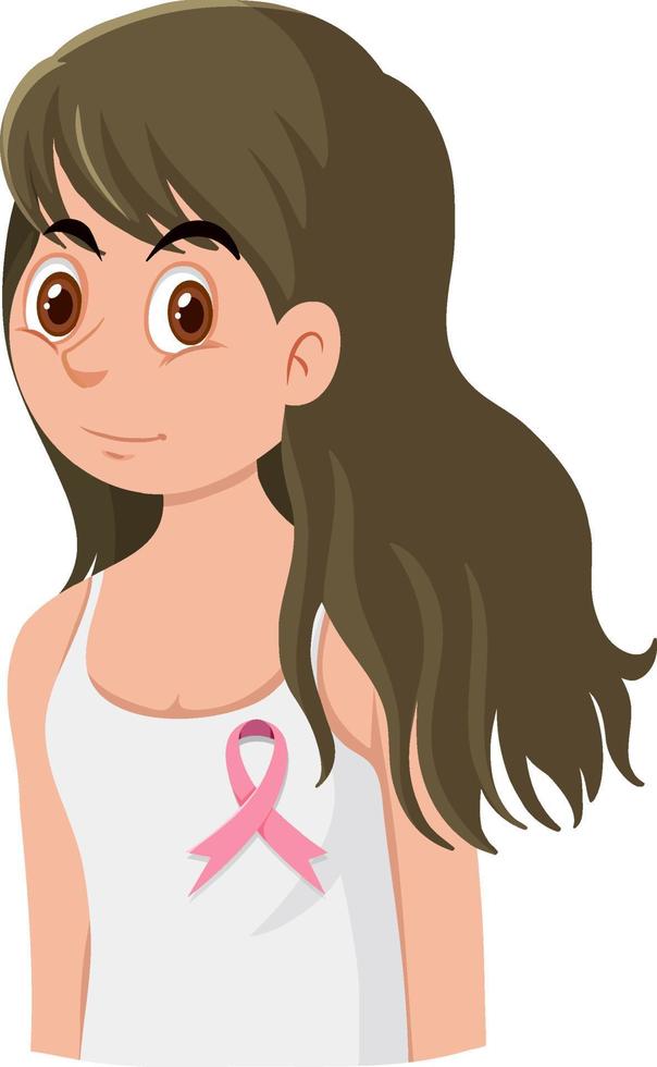 Woman with pink ribbon pin badge vector