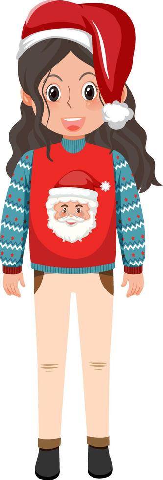 una chica con trajes navideños de fondo blanco vector