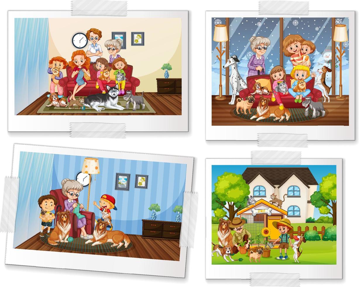 Set of family photos in cartoon style vector