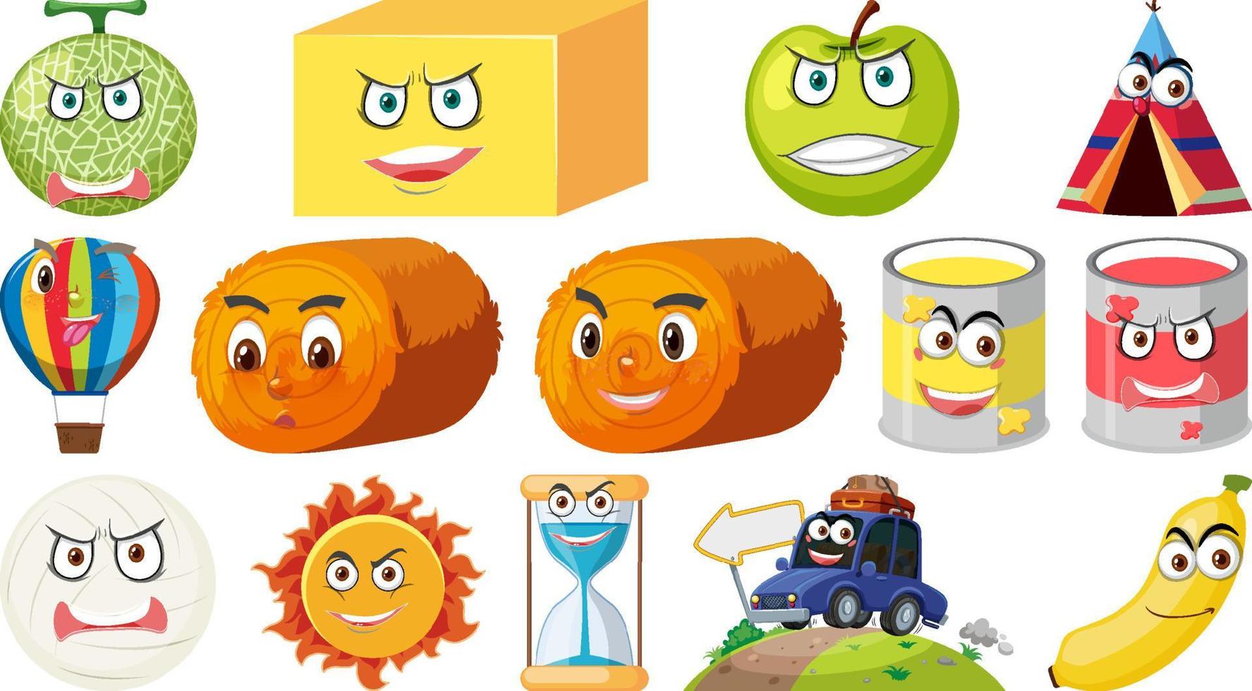 Set of different toy objects with smiley faces vector