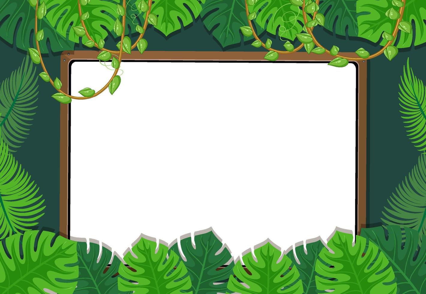 Empty board on sky background with tropical leaves element vector