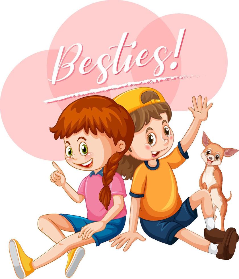 Best friend girls cartoon character with besties lettering vector