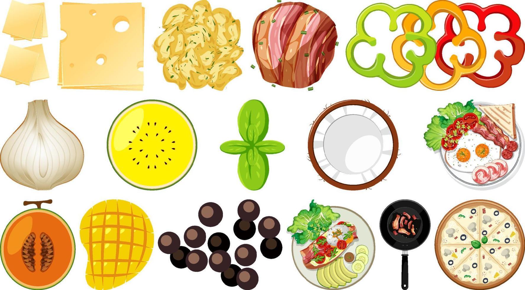 Collection of food ingredients on white background vector