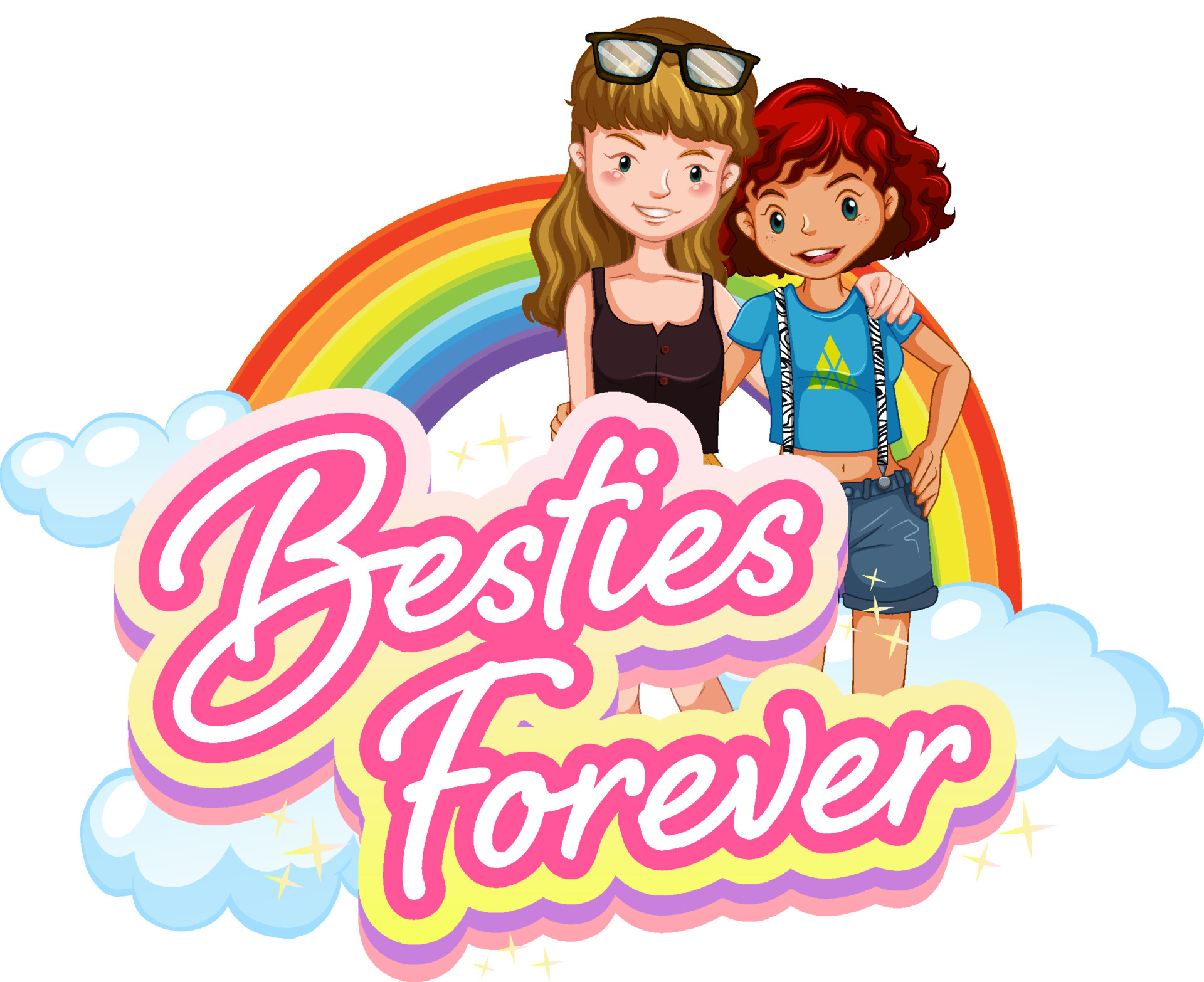 Bestie forever logo with two girls cartoon character 5268754 Vector Art at  Vecteezy
