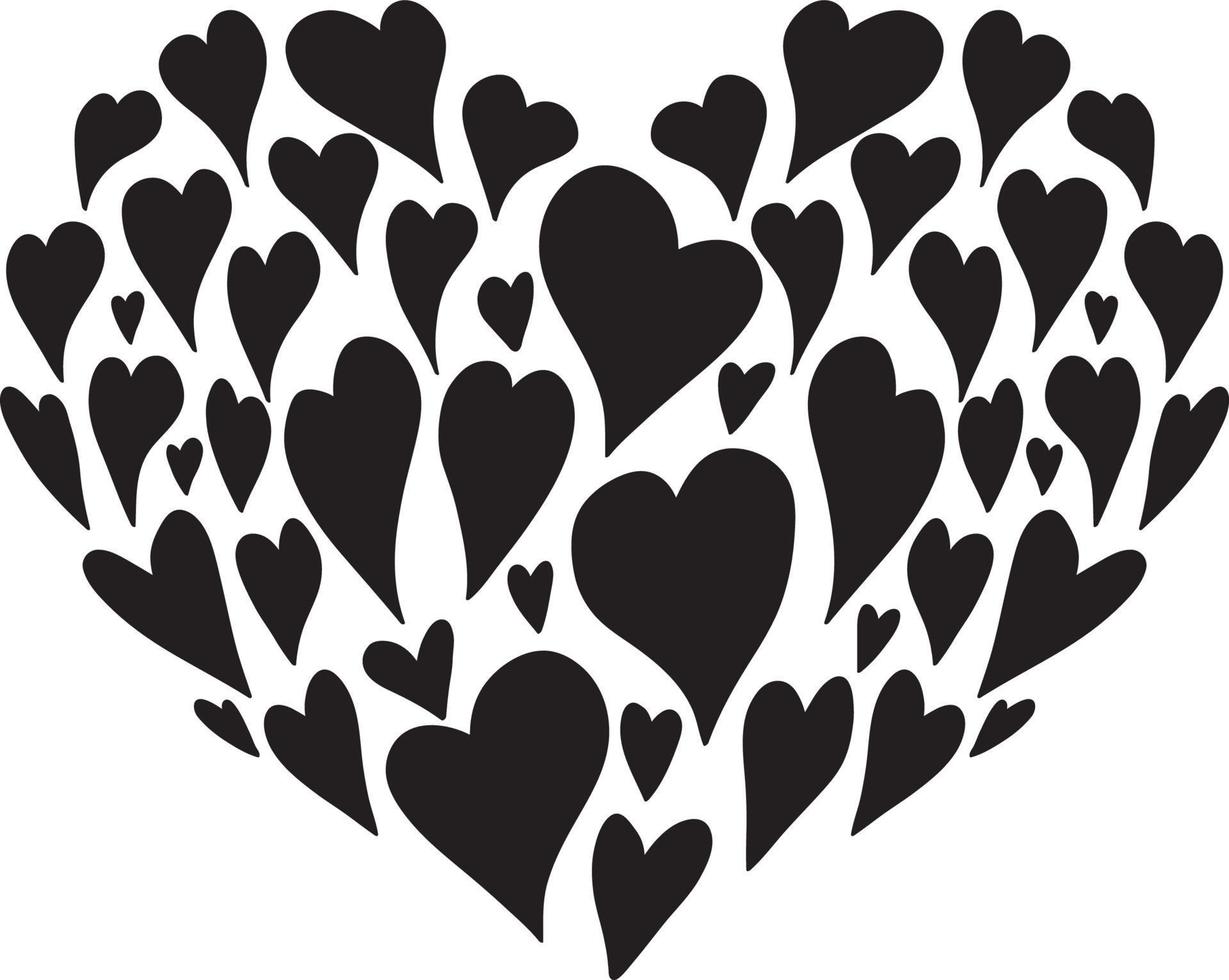 Heart shape made of small black hearts vector