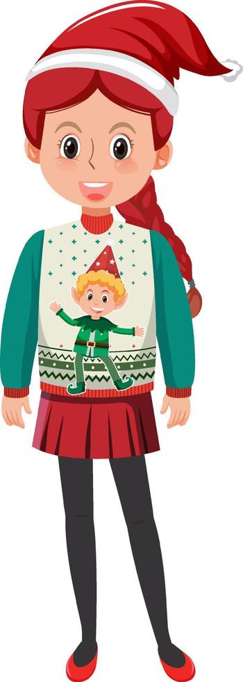 A girl wearing Christmas outfits on white background vector