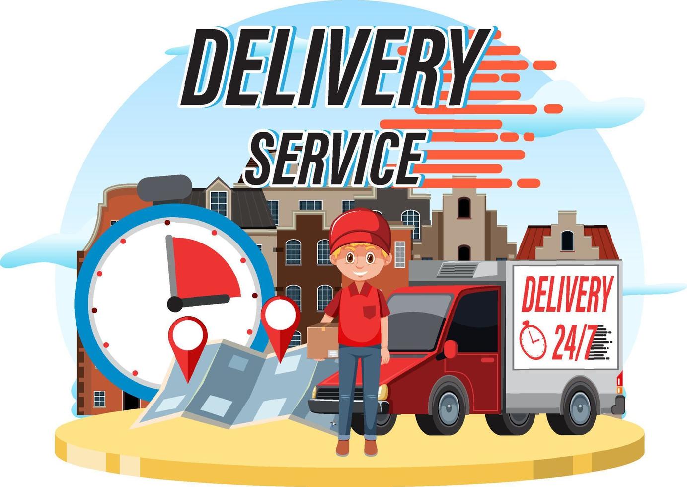 Delivery Service banner with courier and panel van vector