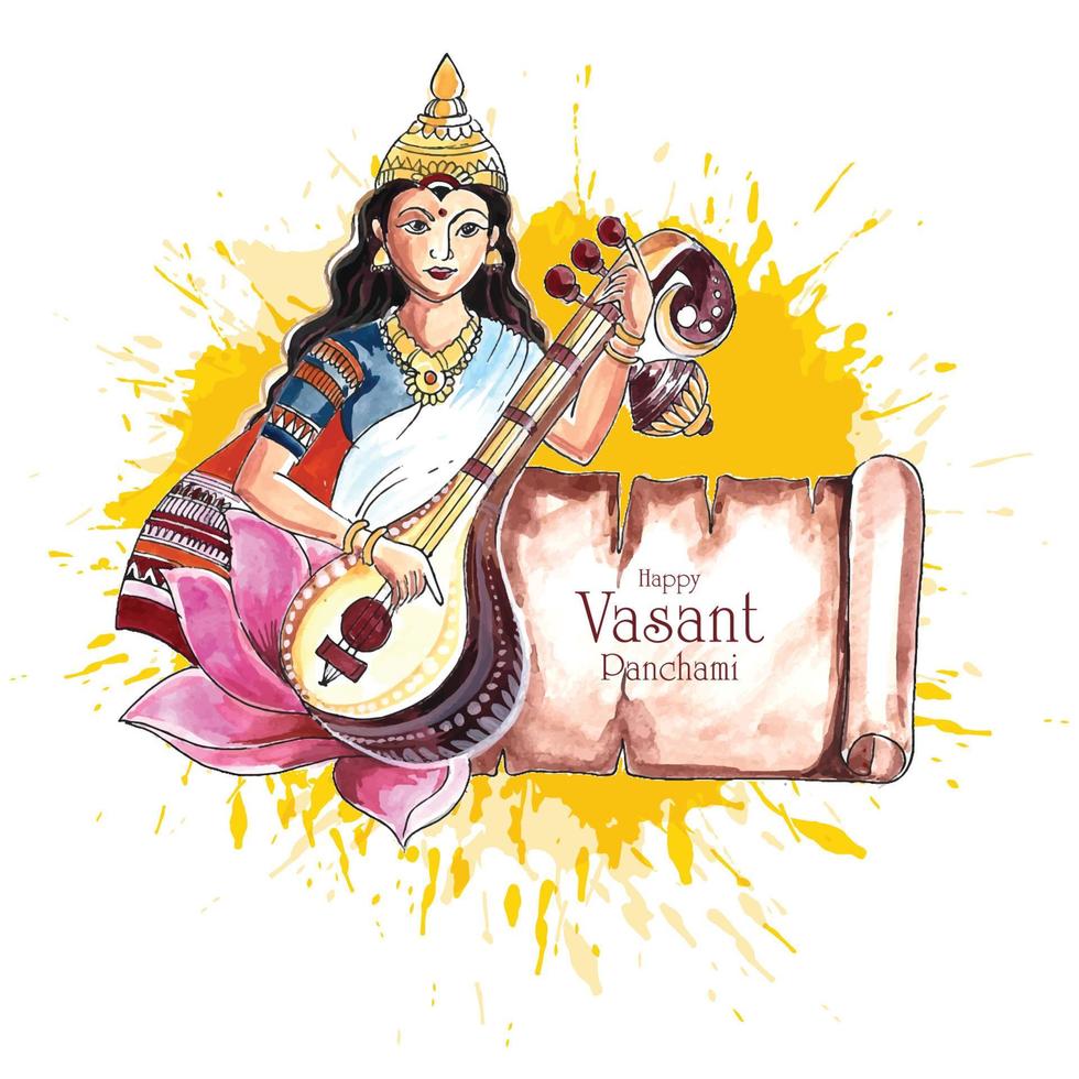 vasant panchami en dios indio saraswati maa diseño de tarjeta religiosa vector
