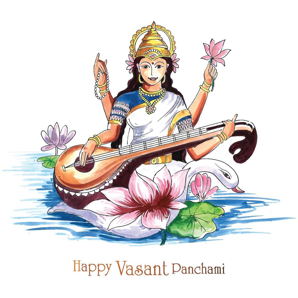 Beautiful indian festival Vasant Panchami on Indian God Saraswati Maa religious background vector