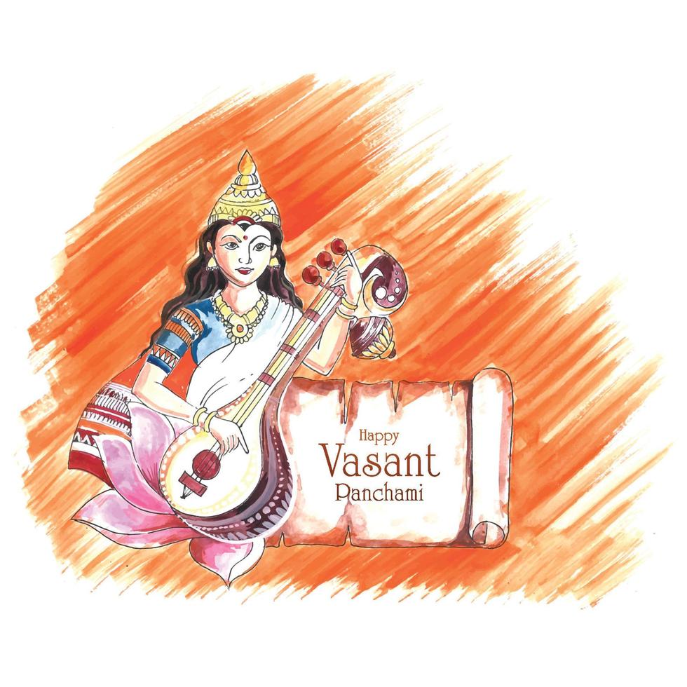 Vasant Panchami on Indian God Saraswati Maa religious card design vector