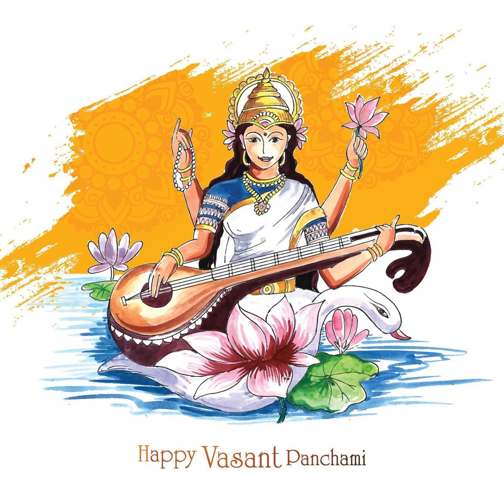 vasant panchami sobre fondo de tarjeta de celebración de dios indio saraswati maa vector