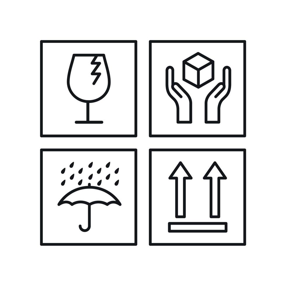 Set Fragile icon isolated on white background vector