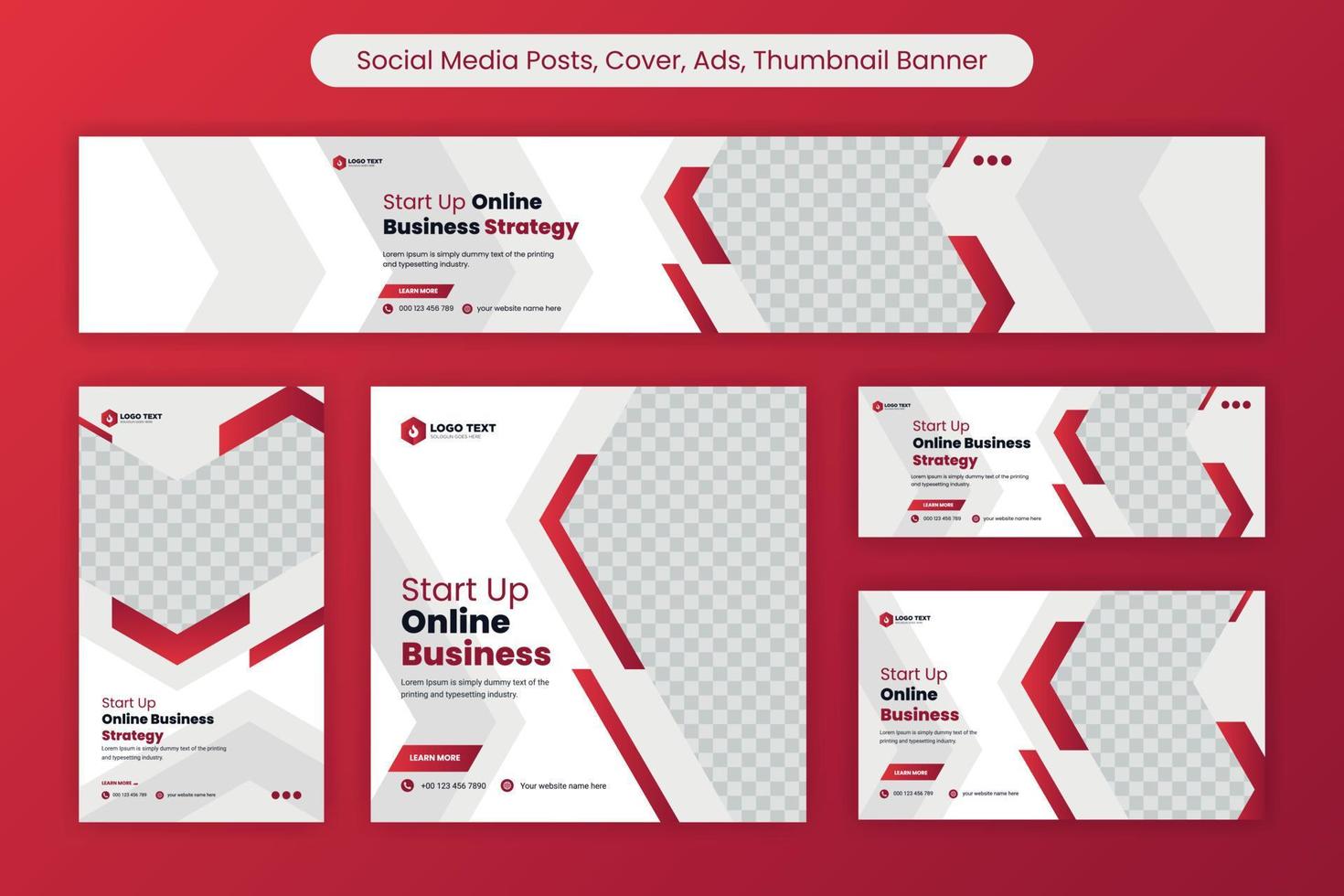 5 Social media posts cover banner template package vector