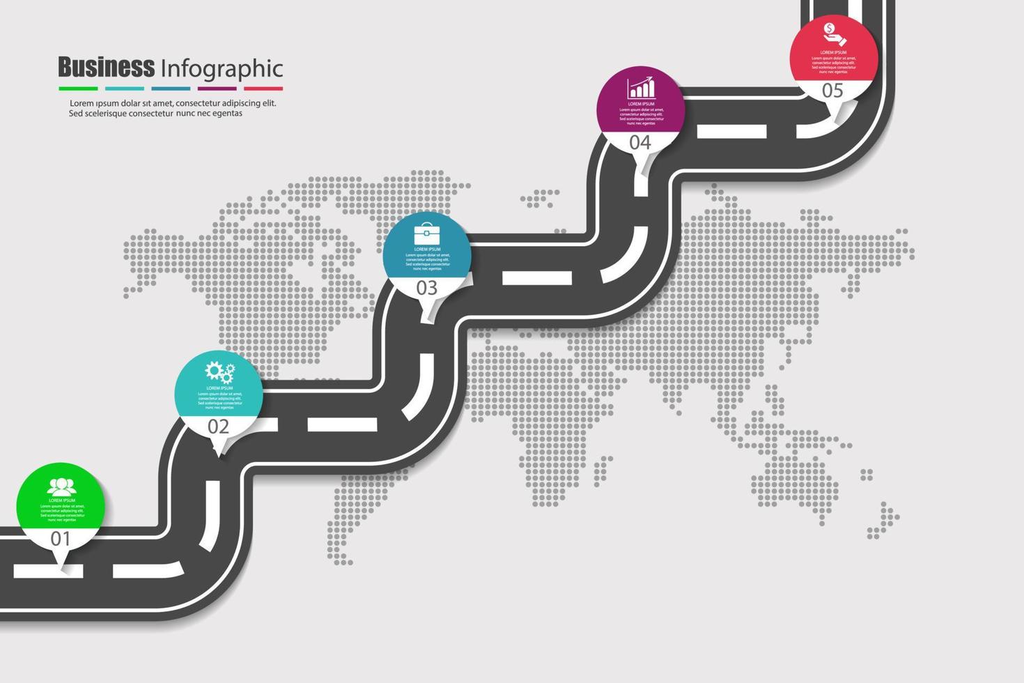 Winding 3d road with signs infographic element vector