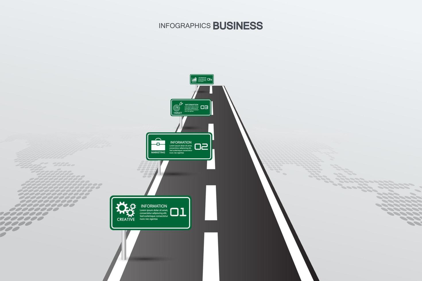 infografía de concepto de carretera recta o asfaltada con señales vector