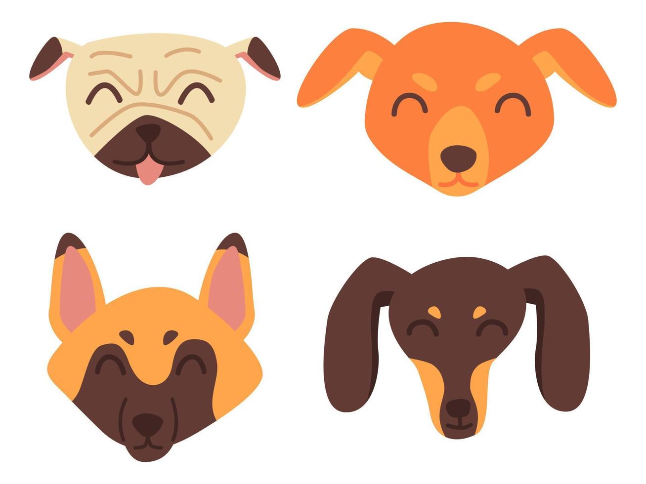 linda colección de caras de perros en estilo plano. vector