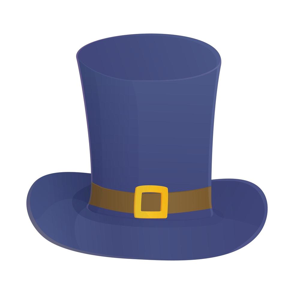 Sombrero de copa caballero azul con hebilla. elemento de disfraz de mago. ilustración vectorial de stock en estilo realista de dibujos animados aislado sobre fondo blanco vector