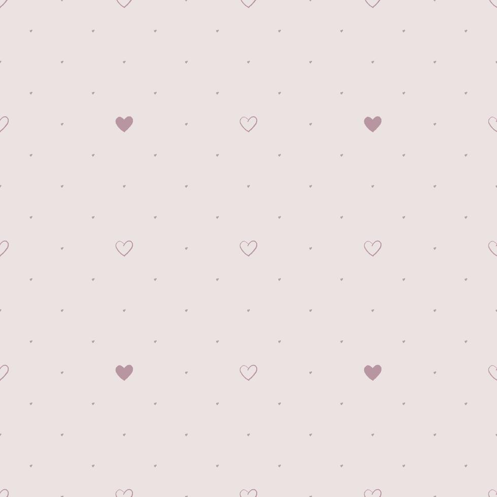 Cute seamless pattern with hand drawn hearts and circles on white background. Festive decoration for Valentine Day, holiday print for wrapping paper, textile and design. Vector flat illustration