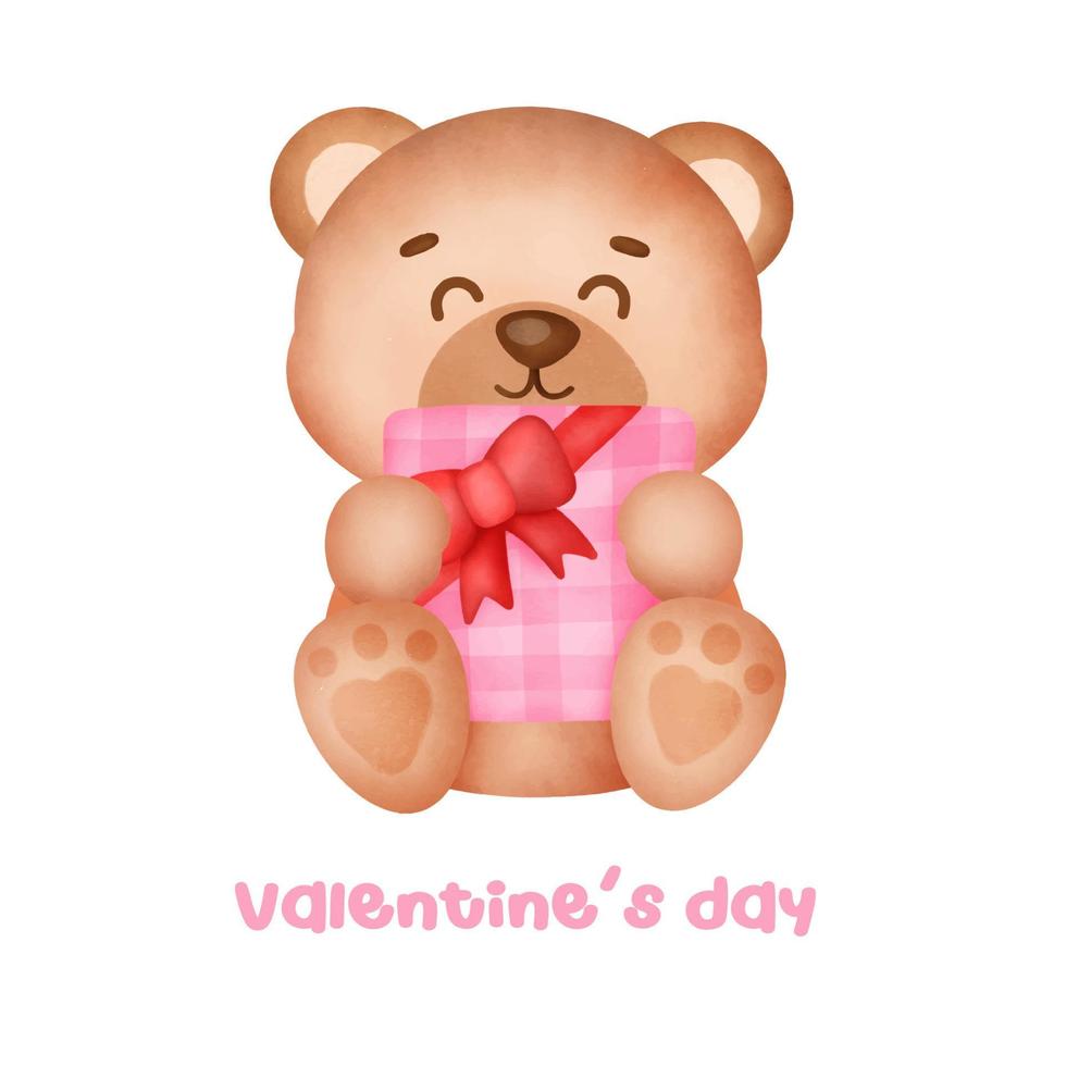 día de san valentín con linda tarjeta de felicitación de oso. vector