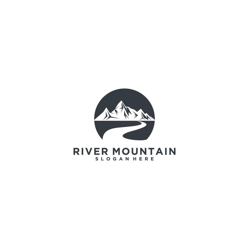 plantilla de logotipo de montaña de río en fondo blanco vector