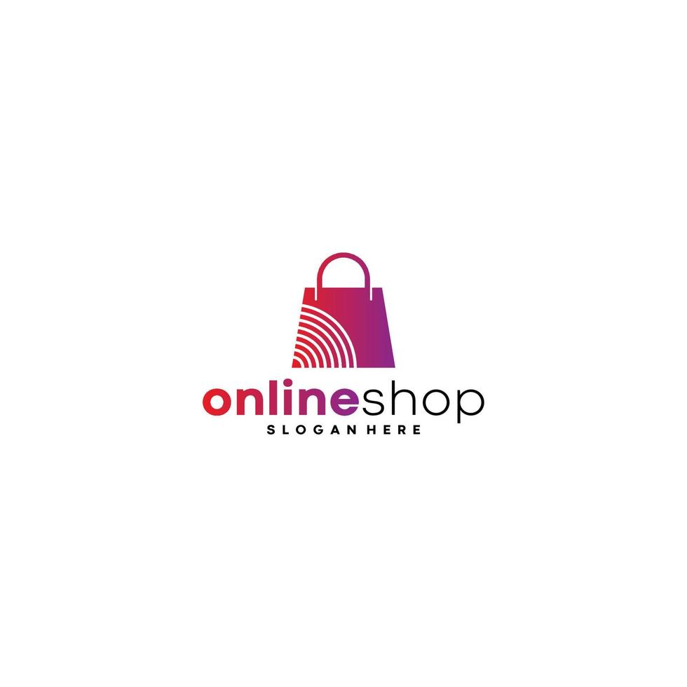 logo para tienda online con red en bolsa de compras vector