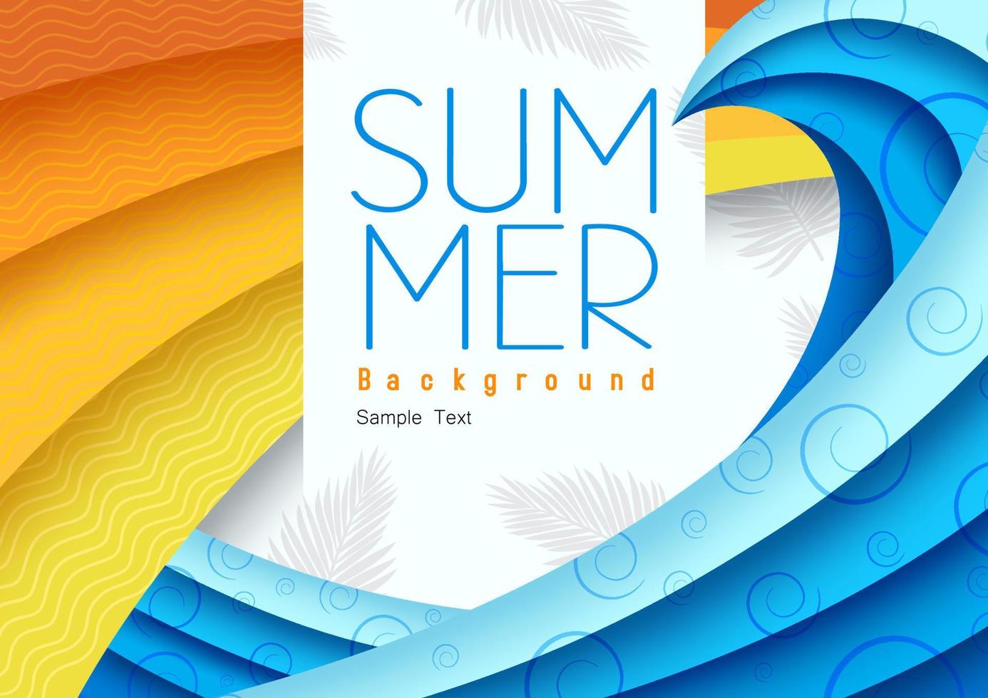 Summer background abstract vector design. Summer background text in white space with colorful sea water waves paper cut shape background for tropical season graphic style. Vector illustration