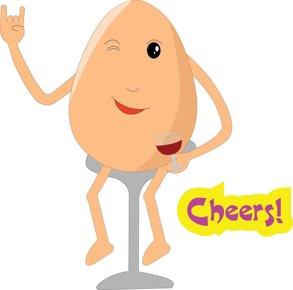 Cute egg in party mood having wine glass vector illustration cartoon