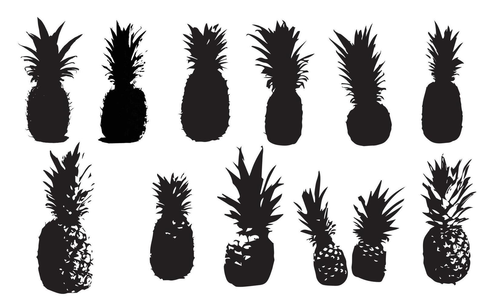 conjunto vectorial de fruta de piña. colección tropical. ilustración en blanco y negro. eps 10 vector