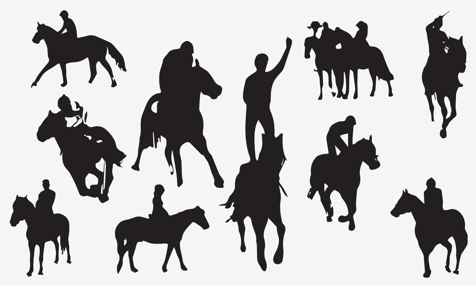 set of black silhouettes of sports horses and riders, isolated on white background. eps 10 vector