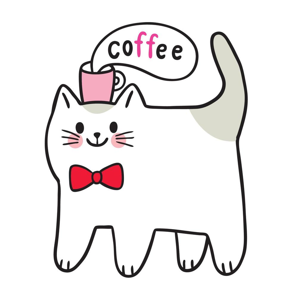 Cartoon cute cat and coffee cup vector. vector