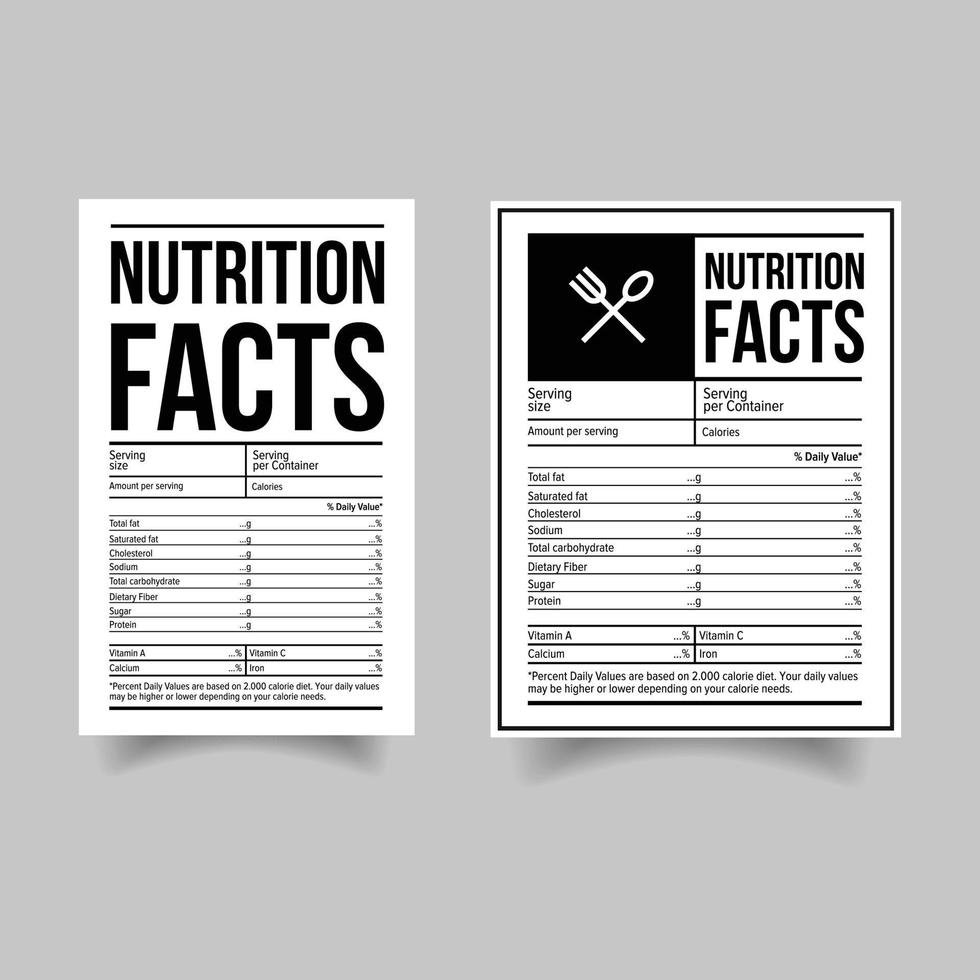 Nutrition Facts label set vector