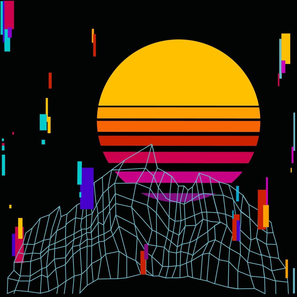 Abstract futuristic background with composition of geometric shapes and forms. Cyberpunk retro futurism set, vaporwave. Abstract digital elements for web banner, posters, covers design vector