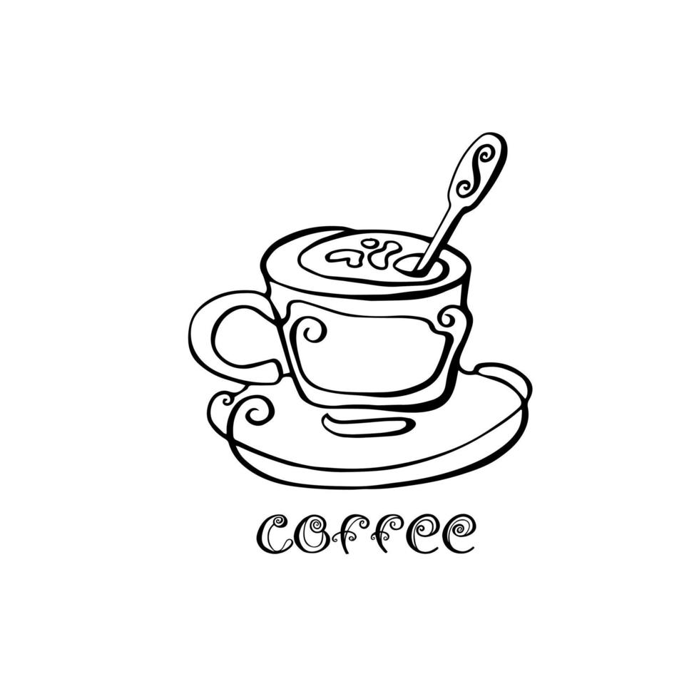 Continuous drawing of a coffee Cup on a white isolated background. Vector. The decor, the logo. vector